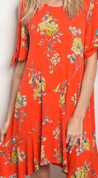 Orange trendy ruffled Hem Dress - Picture 3 of 6